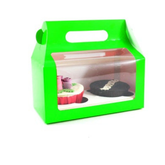 Gift Box with Handles Windowed  with Recycled Material -Green or PolkaDot Color